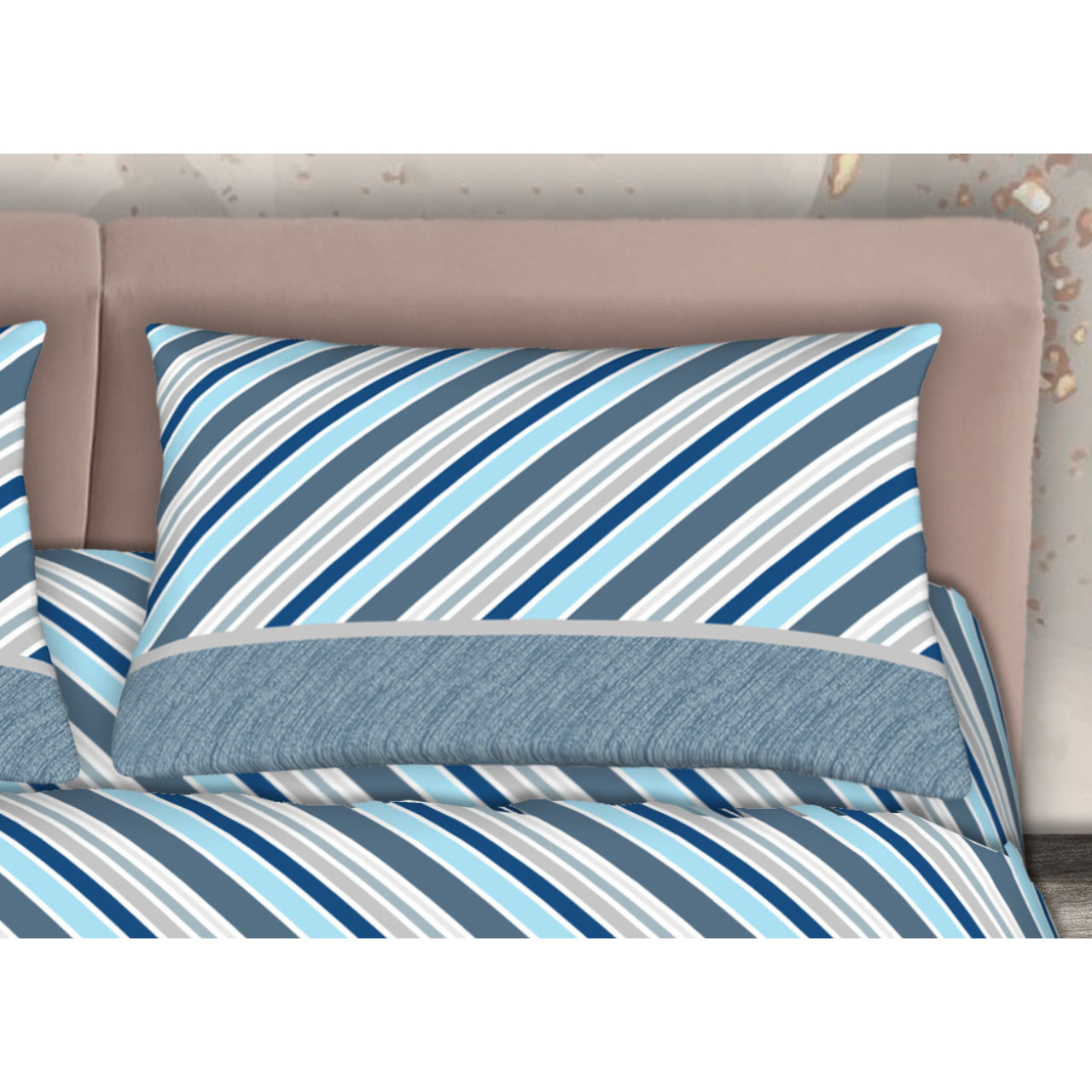 Completo Lenzuola 100% Cotone Effetto Seta Cross Azzurro CN