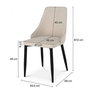 Lot de 2 chaises en tissu beige et pieds en métal - Pipo