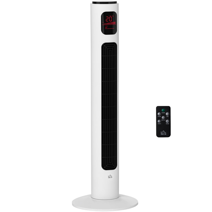 Ventilador de Torre, Ventilador de Pie Silencioso 45W con Control Remoto, 3 Velocidades, 3 Modos, Temporizador 12H, Oscilación 70°, Pantalla LED, para Hogar y Oficina, Blanco