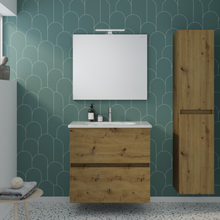 Pack meuble de salle de bain simple vasque BURGBAD Joline 80 cm chêne + colonne