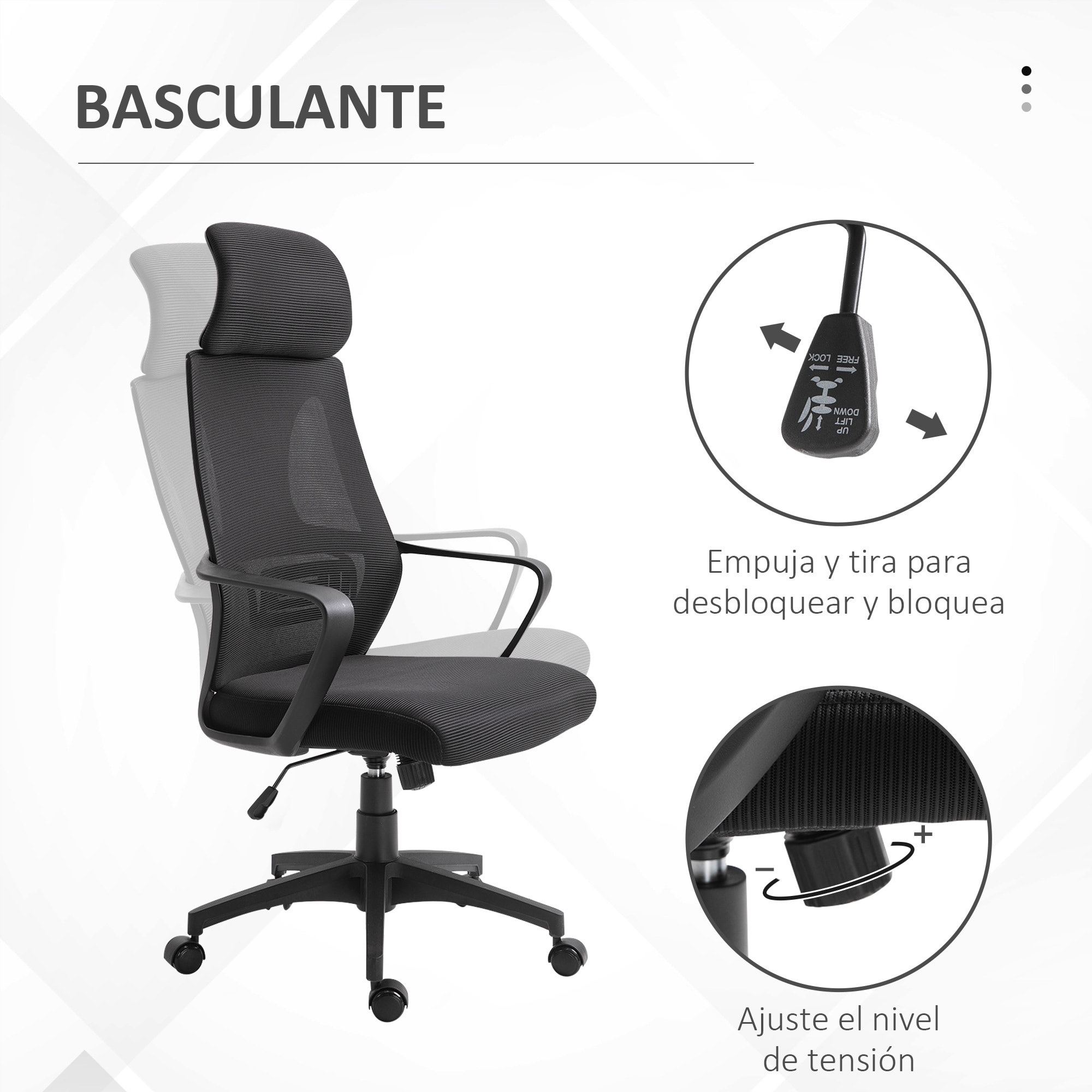 Silla de Oficina Altura Ajustable con Respaldo Negro