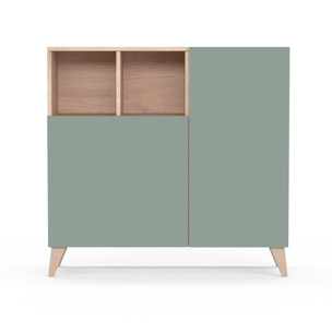 Zapatero Oslo melamina roble claro puertas verde 87x90x27 cm