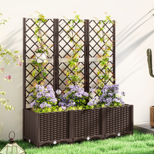 Jardinera con Enrejado de PP Jardinera Exterior Grande con Drenaje y Amplio Espacio para Plantas Trepadoras Macetero con Soporte para Jardín Patio Terraza 120x40x135 cm Marrón