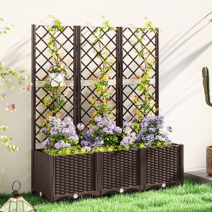 Jardinera con Enrejado de PP Jardinera Exterior Grande con Drenaje y Amplio Espacio para Plantas Trepadoras Macetero con Soporte para Jardín Patio Terraza 120x40x135 cm Marrón