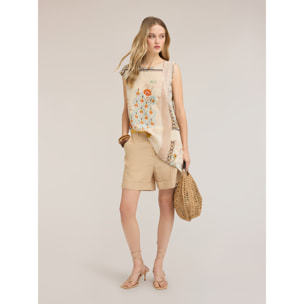 Motivi - Top asimmetrico in raso con stampa - Beige