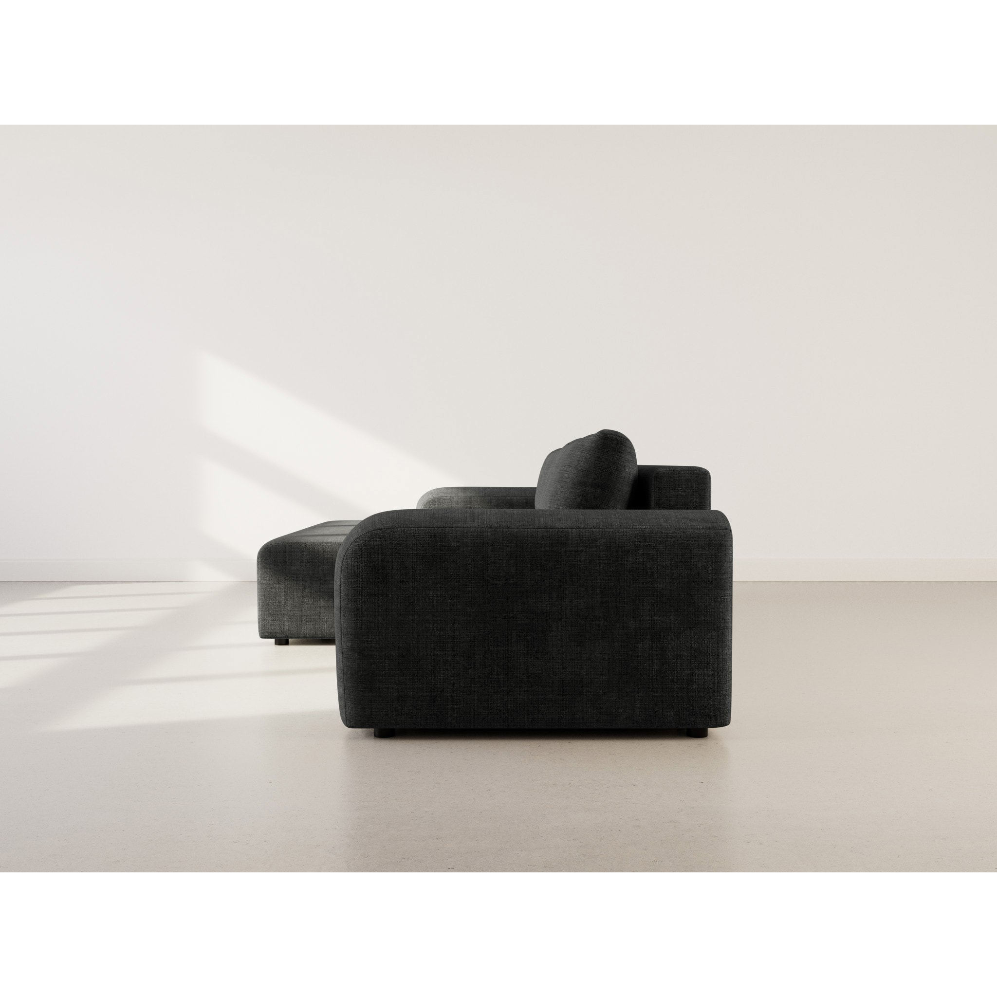 Rebecca - canapé d'angle gauche 4 places convertible avec coffre en velours texturé - Gris Anthracite