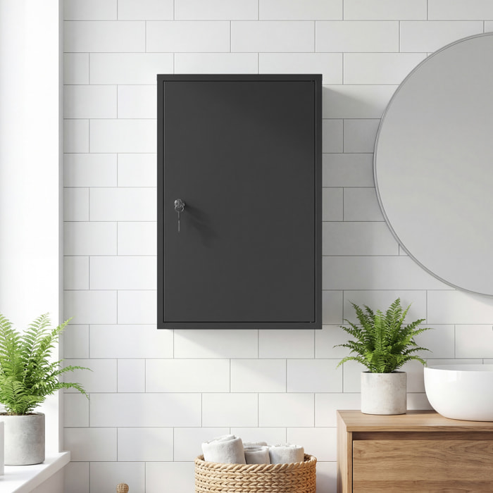 Armoire à pharmacie 2 étagères 3 niveaux verrouillable dim. 40L x 18l x 60H cm 2 clés métal noir