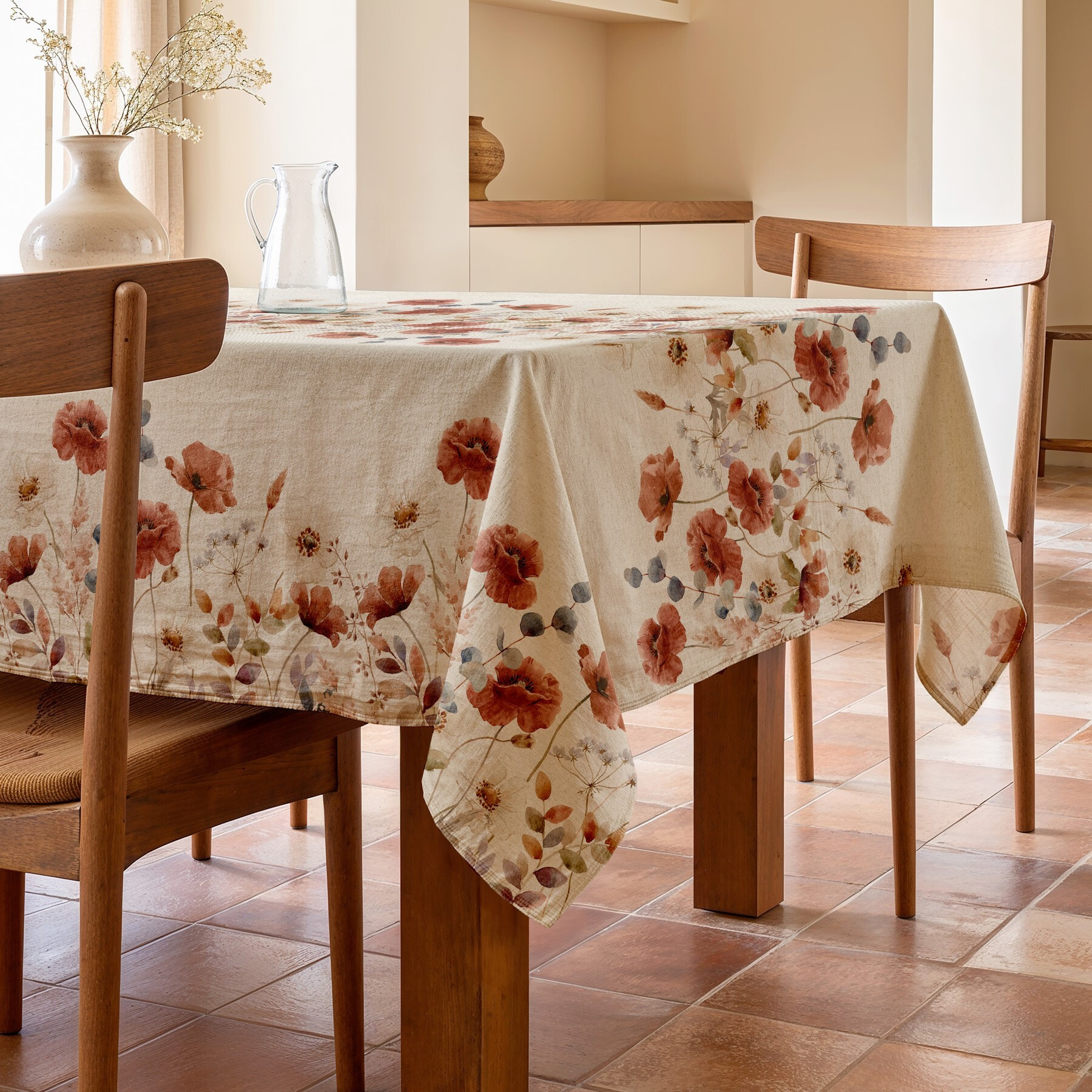 Mantel estampado antimanchas AMAPOLA NATURAL