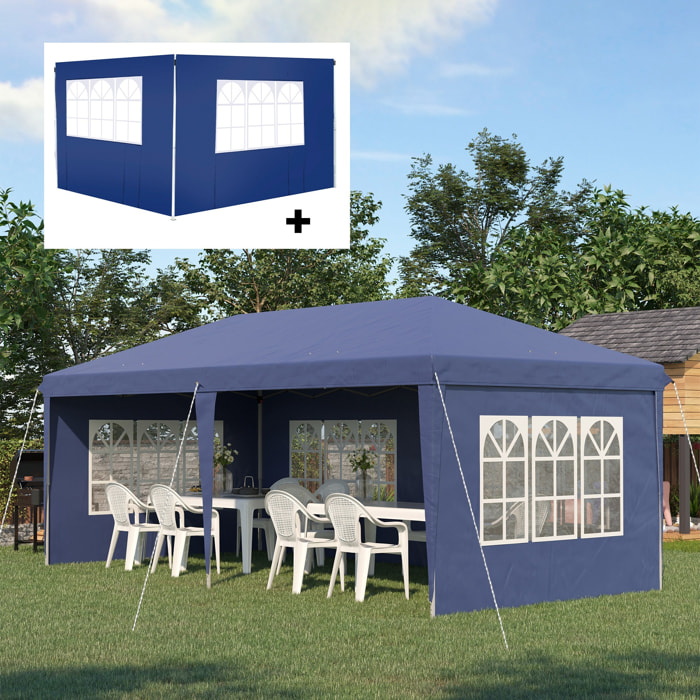 Conjunto de Carpa Incluye 1 Carpa Plegable 6x3 m Impermeable con 4 Laterales Desmontables y 2 Paredes Laterales 3x2 m para Carpa 3x3 m o 3x6 m Azul