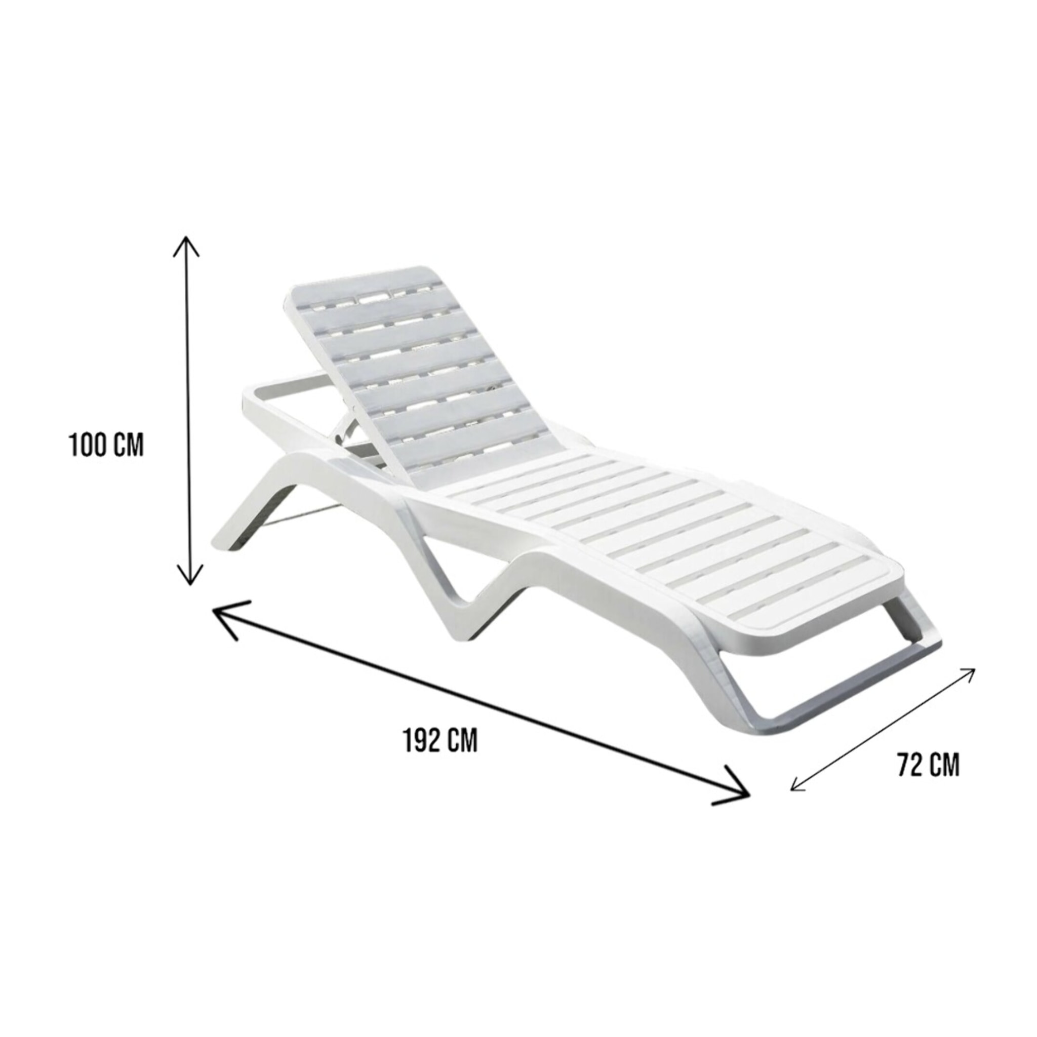 Lettino prendisole Anis, Sdraio da giardino regolabile, Lettino da esterno, 100 % Made in Italy, 192x72h100 cm, Bianco