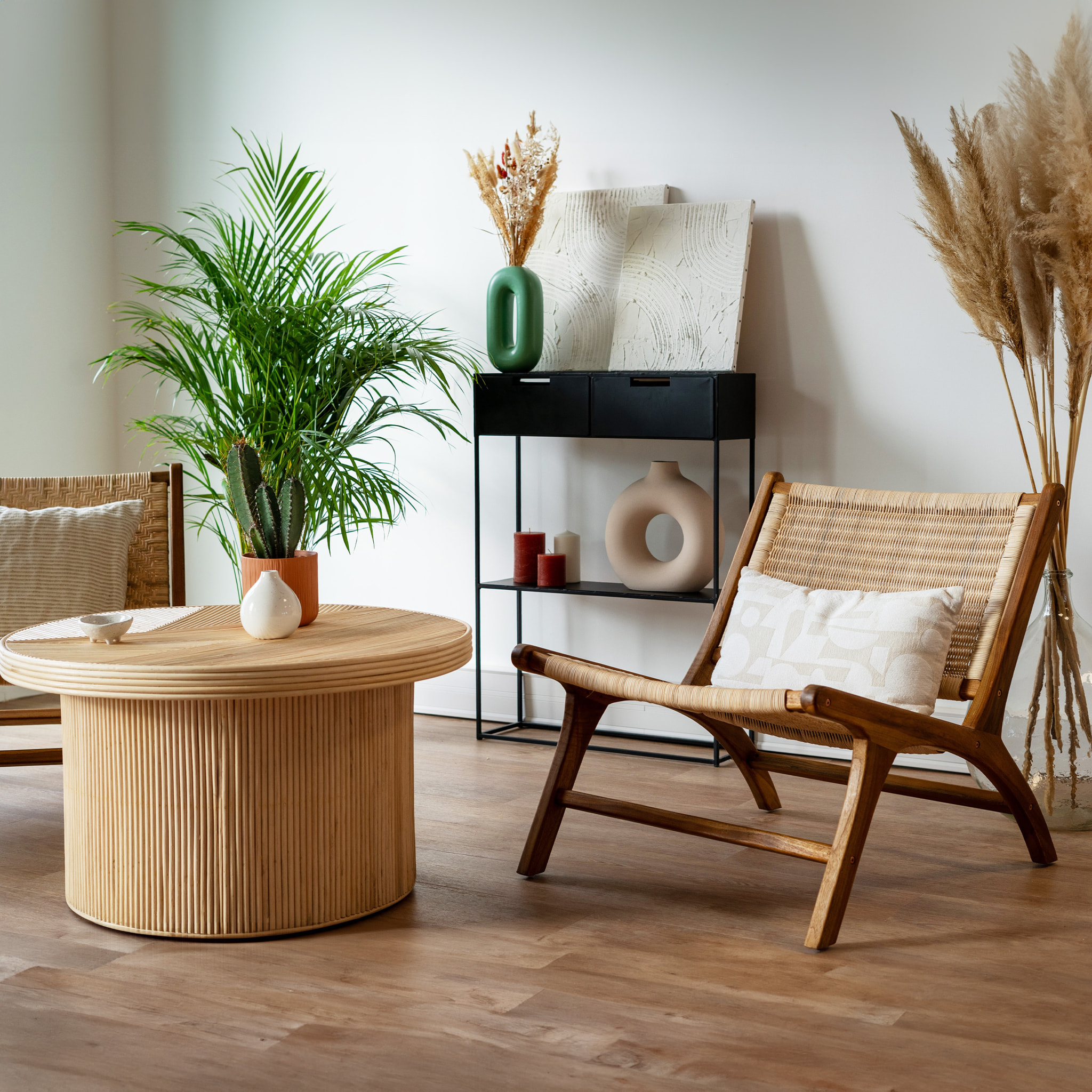 Fauteuil en bois de teck et tressage vannerie en rotin - Kilka