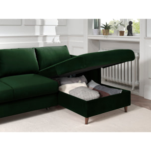 Brooke - canapé d'angle droit - convertible avec coffre - 4 places - en velours - Vert