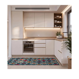 RICCI Alfombra vinílica de cocina dibujos étnicos en verde, varias medidas disponibles.