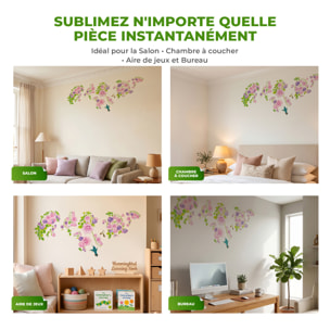 Stickers Muraux décoration adhésifs oiseaux et fleurs violettes