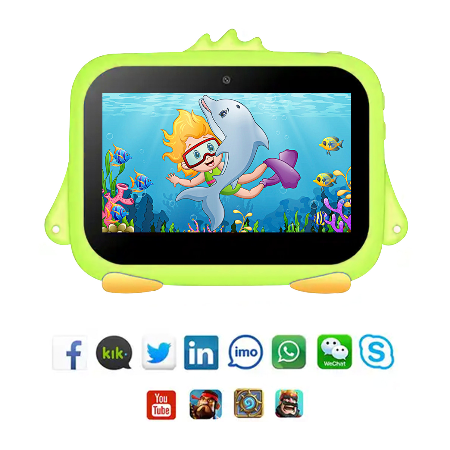 Tablet per bambini WiFi K716. Sistema operativo Android 7.0. Schermo 7'' 1024x600px. MTK 8321 Quad Core da 1,3 GHz, 1 GB di RAM + 8 GB. Doppia fotocamera.