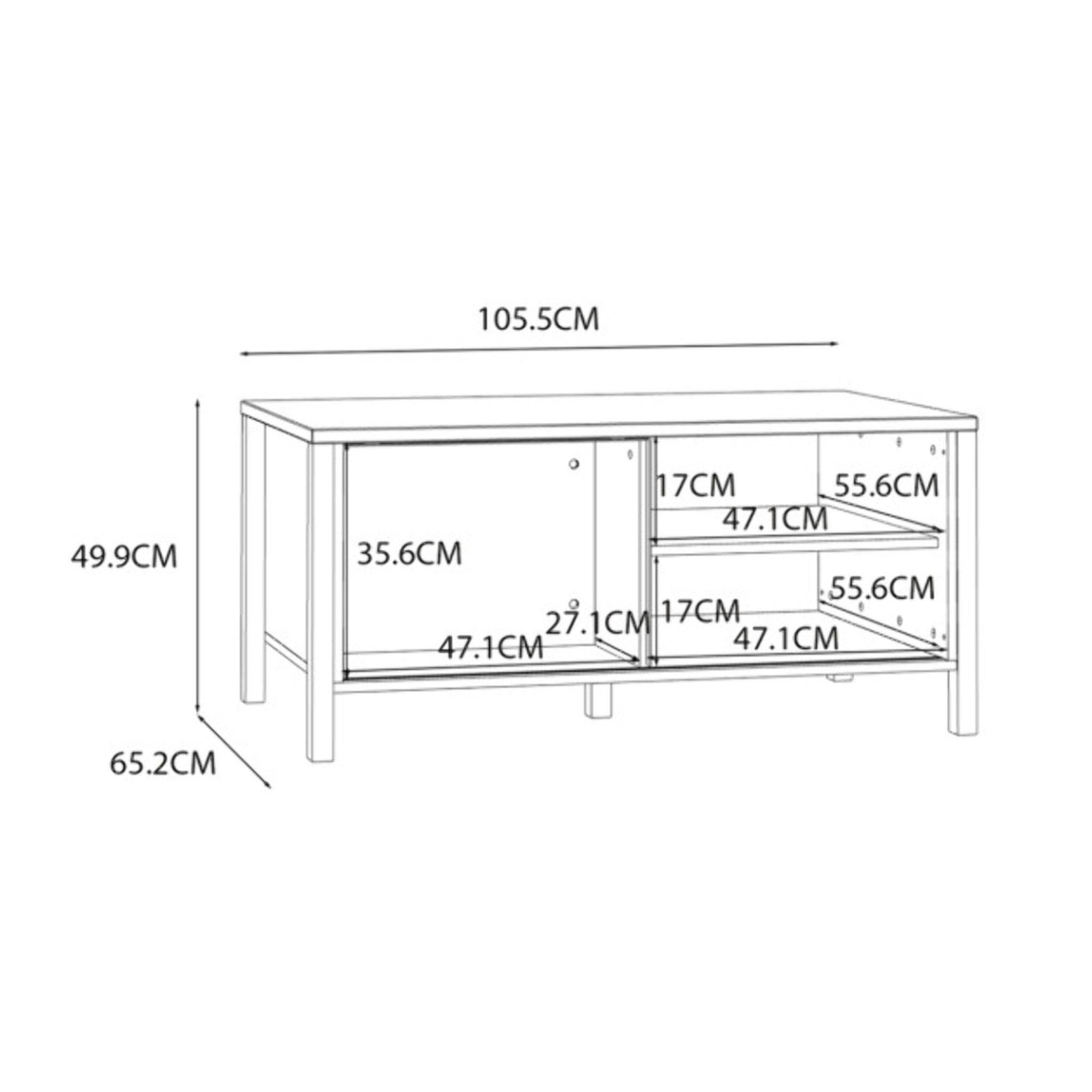 Table basse L106 cm 3 niches 1 porte décor bois chêne et noir - BOSTON