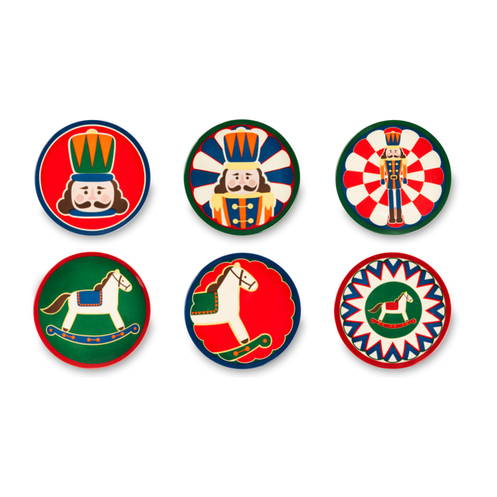 Set 6 Piatti Aperitivo Excelsa - Vintage Christmas, Porcellana Multicolore