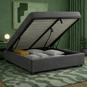 Lit coffre Cancun | Espace de Stockage jusqu'à 900 L | Robuste et Large Angle d’Ouverture | Tissu | Gris Foncé