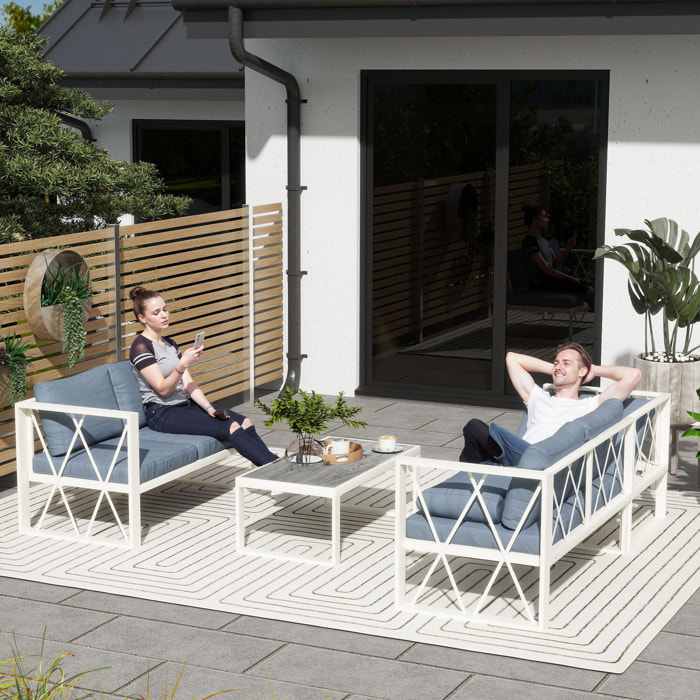Conjunto de Jardín Exterior de 4 Piezas Muebles Jardín Exterior en Forma de L con 2 Sofás de 2 Plazas Sofá de Esquina con Asiento Ajustable y Mesa de Centro de DPC con Cojines Beige y Gris