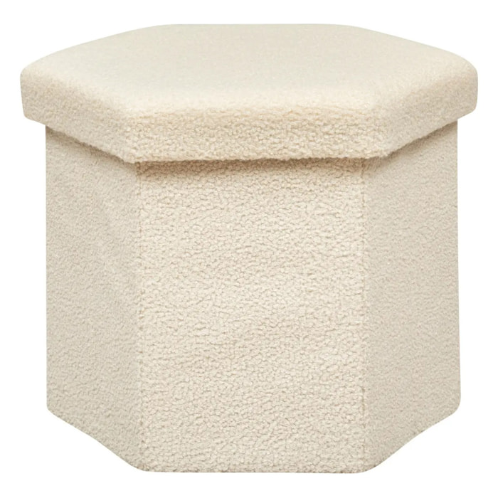 Pouf pliant "Jaiko" en bouclette 40x38cm blanc ivoire