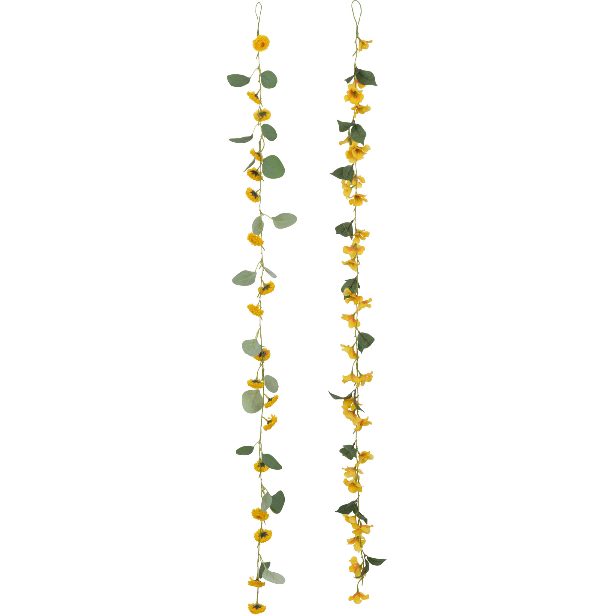 J-Line Guirlande Fleurs + Feuilles Plastique Jaune/Vert Assortiment De 2