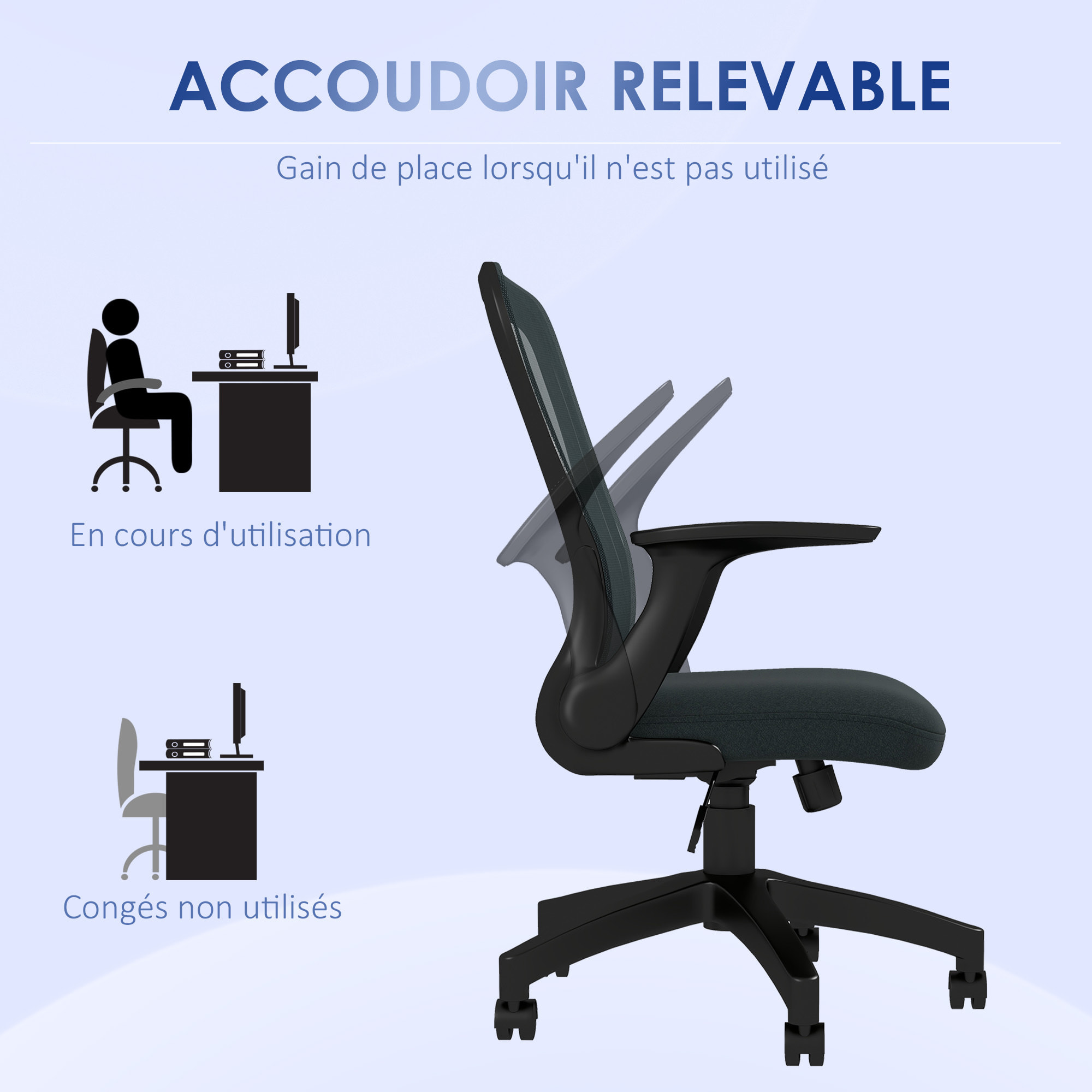 Chaise de bureau ergonomique - soutien lombaire, hauteur réglable, pivotante - noir anthracite