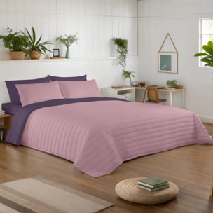 Naturals - Colcha Bouti - Lisa - Reversible - 100% Microfibra - 70 gr/m² - Berenjena/Rosa Viejo