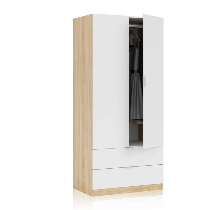 Armario Lark 2 Puertas 2 Cajones Blanco Artik (Blanco Mate) - Roble Canadian