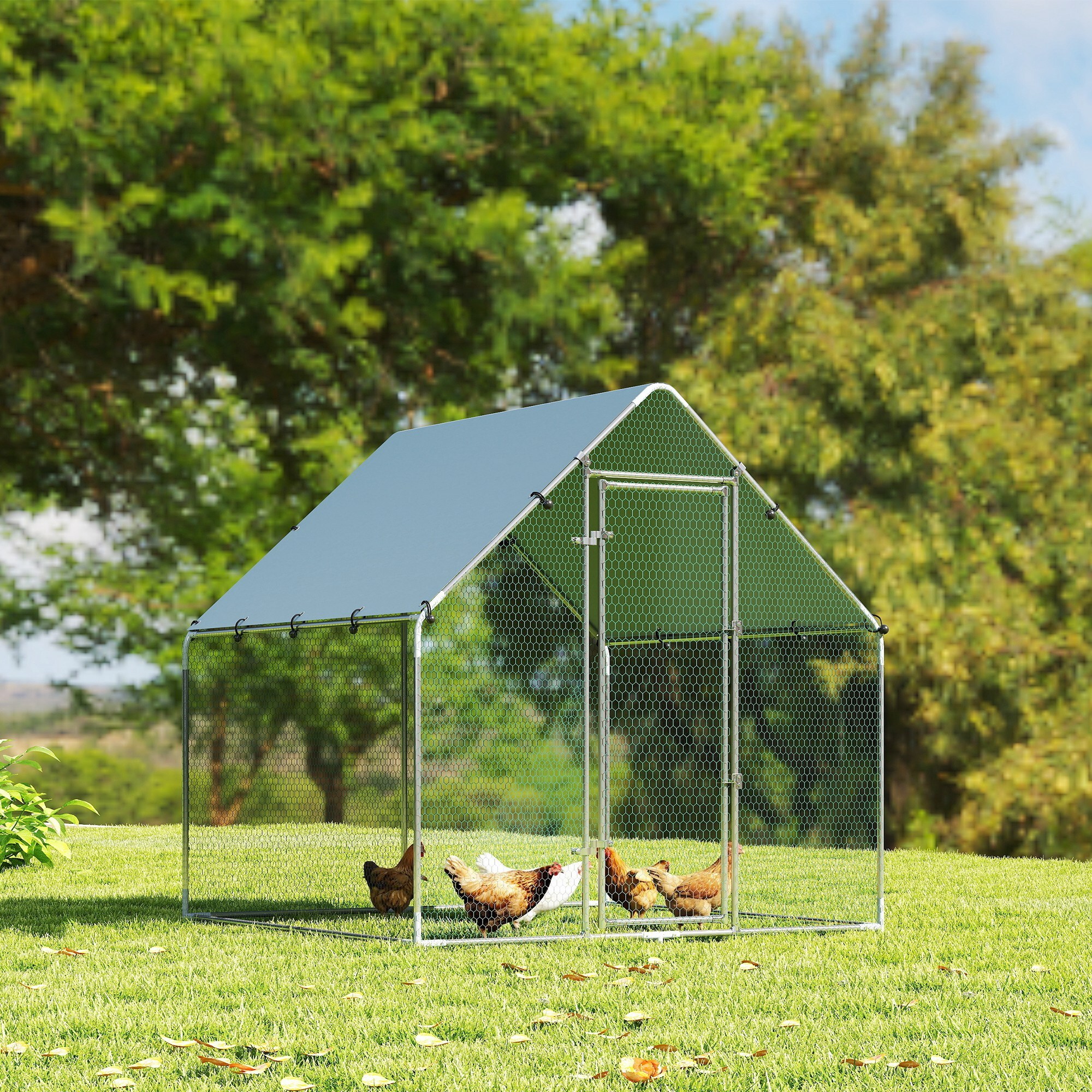 Enclos poulailler extérieur 4 m² bâche Oxford 420D anti-UV argent