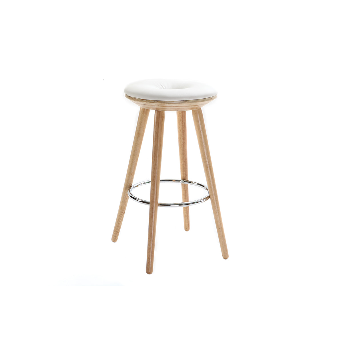 Tabouret de bar scandinave blanc et bois clair 65 cm NORDECO