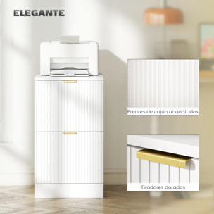 Cajonera de Oficina con 2 Cajones Cajonera de Escritorio con Frentes Acanalados Mueble Archivador para Tamaño A4 o Carta para Estudio 40x40x71 cm Blanco