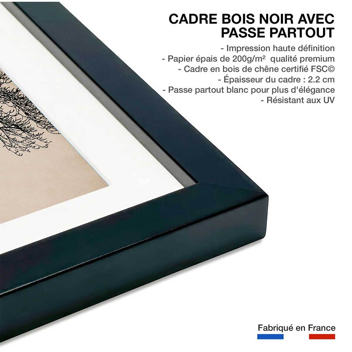 Affiche dessin ""Arbre scintillant"" Affiche sous cadre noir
