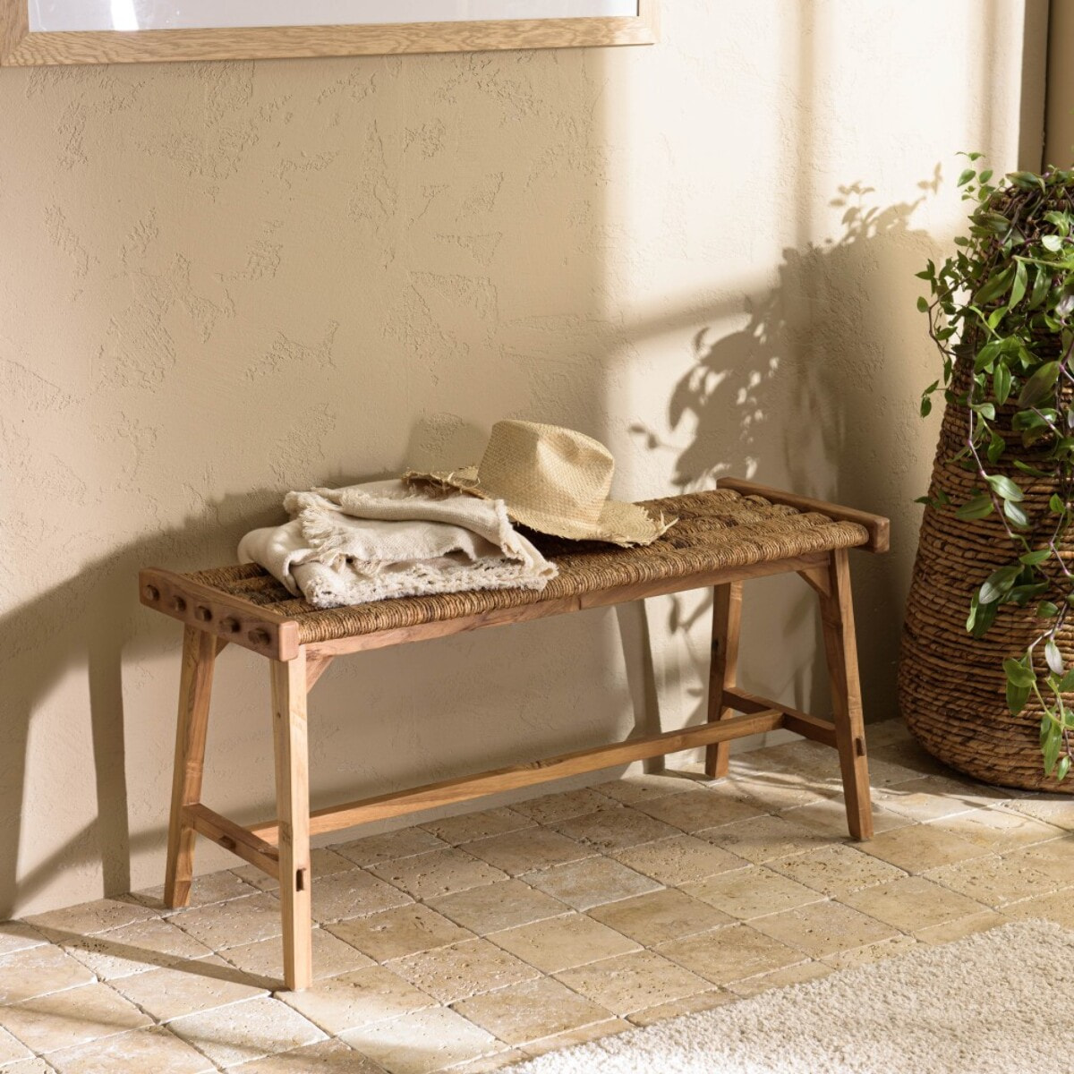 SIXTINE - Banc 100x36cm assise en tissage d'abaca naturel