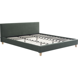 Lit avec tête de lit en velours côtelé - MILO