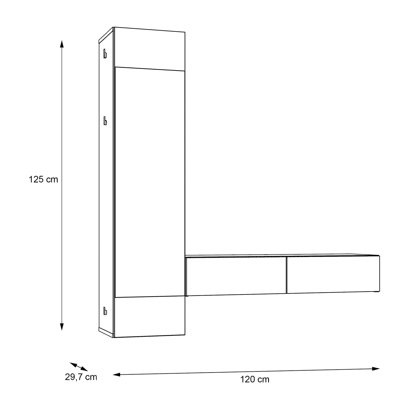 Mueble recibidor GELA - 2 cajones, módulo con espejo - nogal y blanco - 120x29,7x125cm