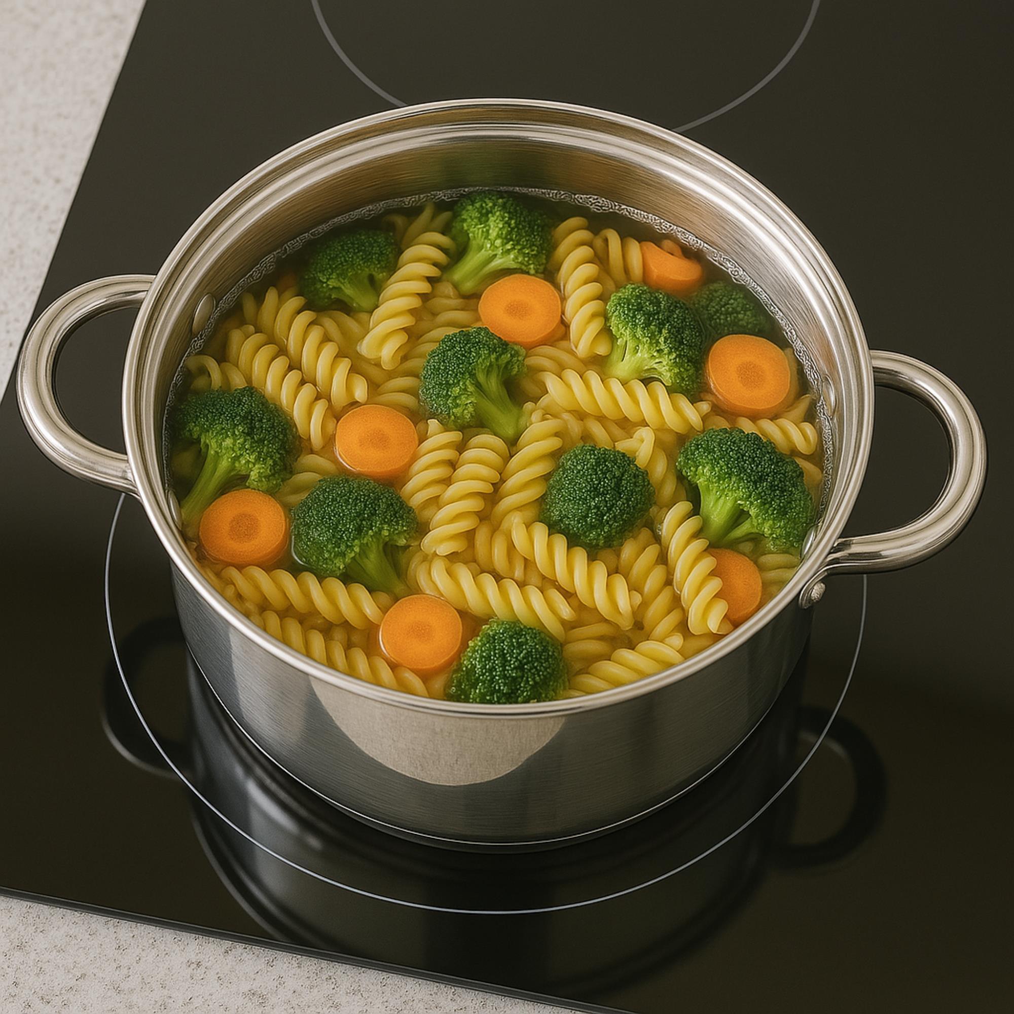 juego de batería de cocina de 12 piezas en acero inoxidable con bases de inducción y mangos ergonómicos