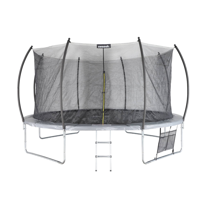 Trampoline rond Ø 430cm gris avec filet de protection intérieur - Venus Inner XXL –  échelle. bâche. filet pour chaussures et kit d'ancrage 4.30m 430 cm