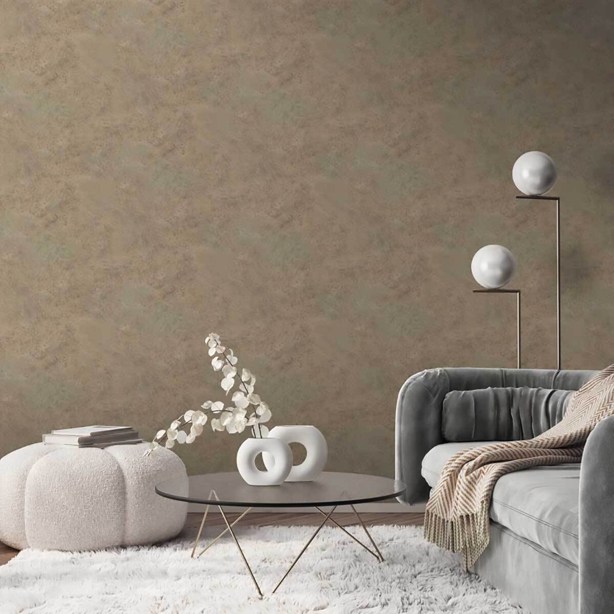 Papier peint effet rouille patinée cuivre et vert