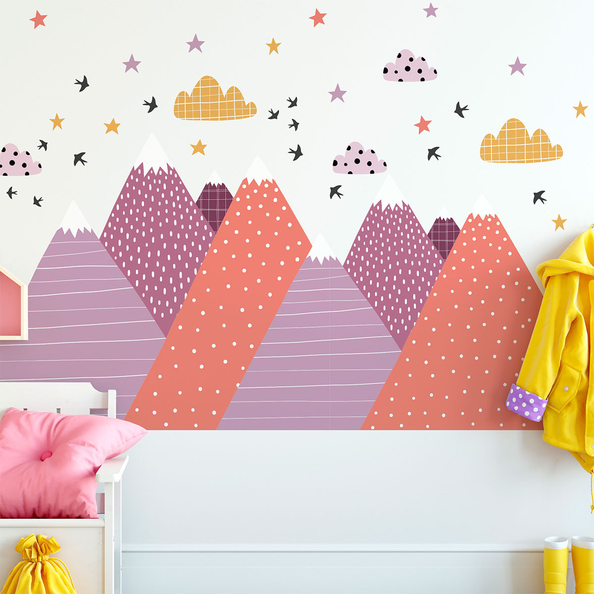 Stickers muraux enfants - Décoration chambre bébé - Autocollant Sticker mural géant enfant montagnes scandinaves JUMANKA