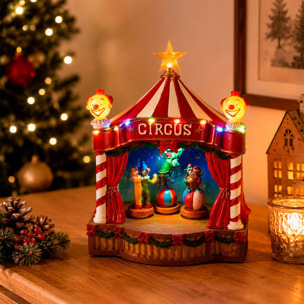 Circo navideño decorativo con led, movimiento y música, alimentación usb en poliresina 17,5x14,5x24 cm