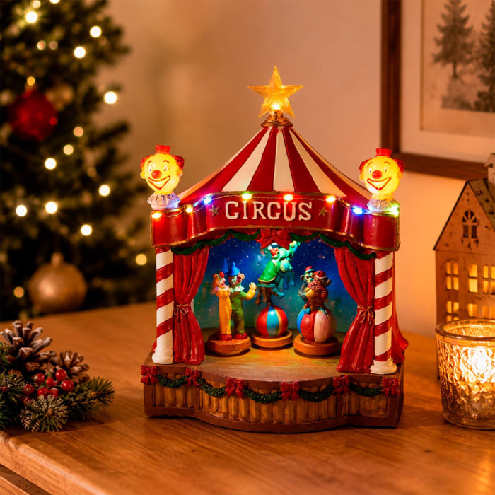 Circo navideño decorativo con led, movimiento y música, alimentación usb en poliresina 17,5x14,5x24 cm