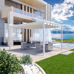 Gazebo Pergola 3x4 M Pergolato Con Telo Bianco Impermeabile Retrattile Richiudibile Struttura In Acciaio Per Giardino Terrazzo Piscina Esterno Fiere