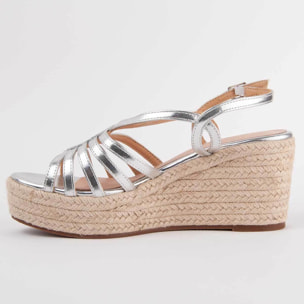 Sandalia De Cuña - Plateado - Altura: 8 Cm
