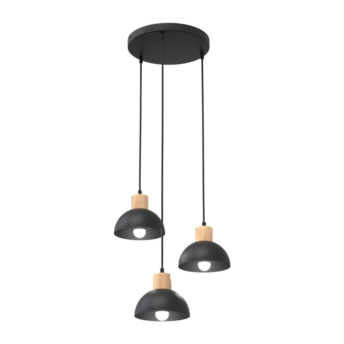 Lampada a sospensione Seco in metallo nero e legno