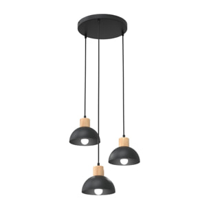 Lampada a sospensione Seco in metallo nero e legno