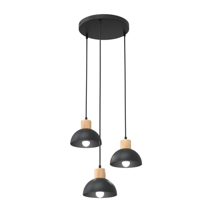 Lampada a sospensione Seco in metallo nero e legno