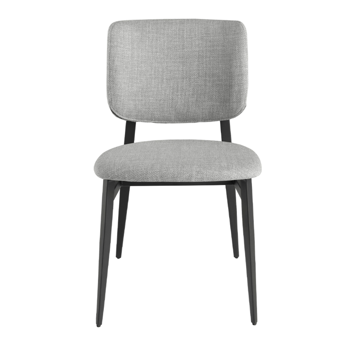 Silla Angel Cerdá con asiento y respaldo tapizados en tela en gris claro patas de acero inoxidable en epoxi negro 48x60x83cm