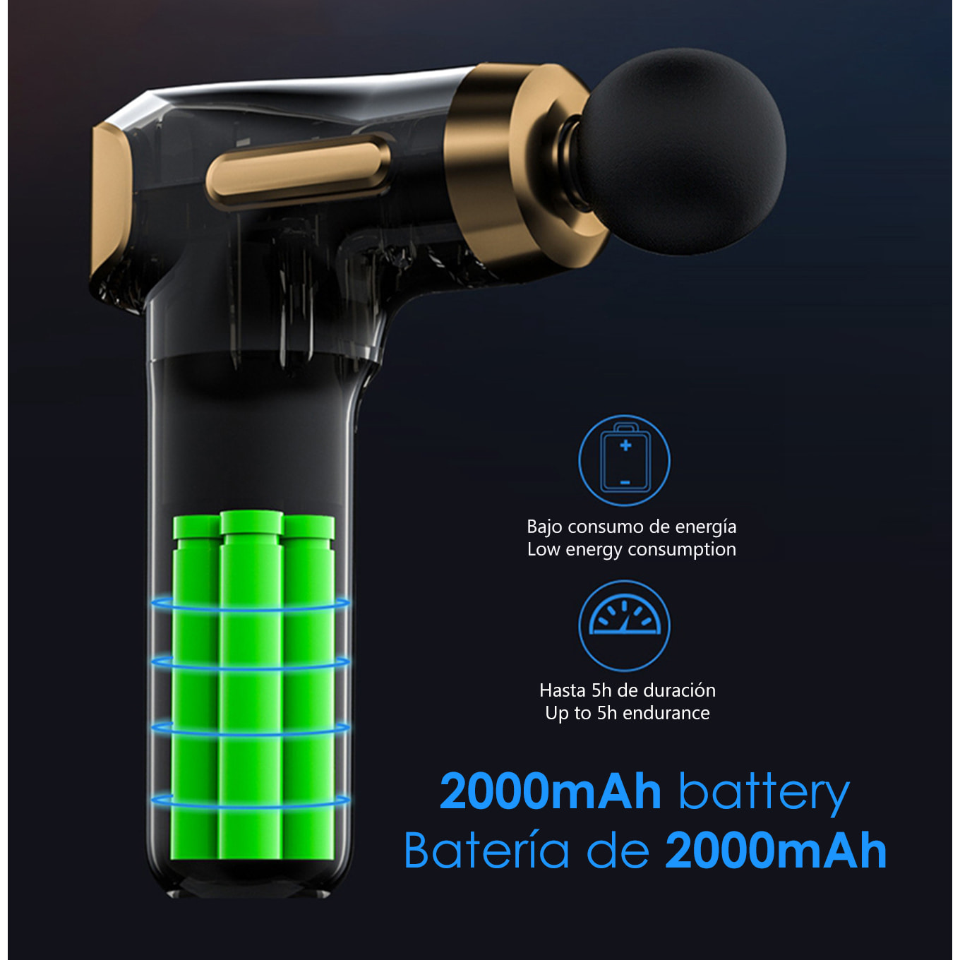 Pistola per massaggio muscolare Fascia Gun HY-668. 5 livelli con velocità fino a 3000 rpm. 4 teste.