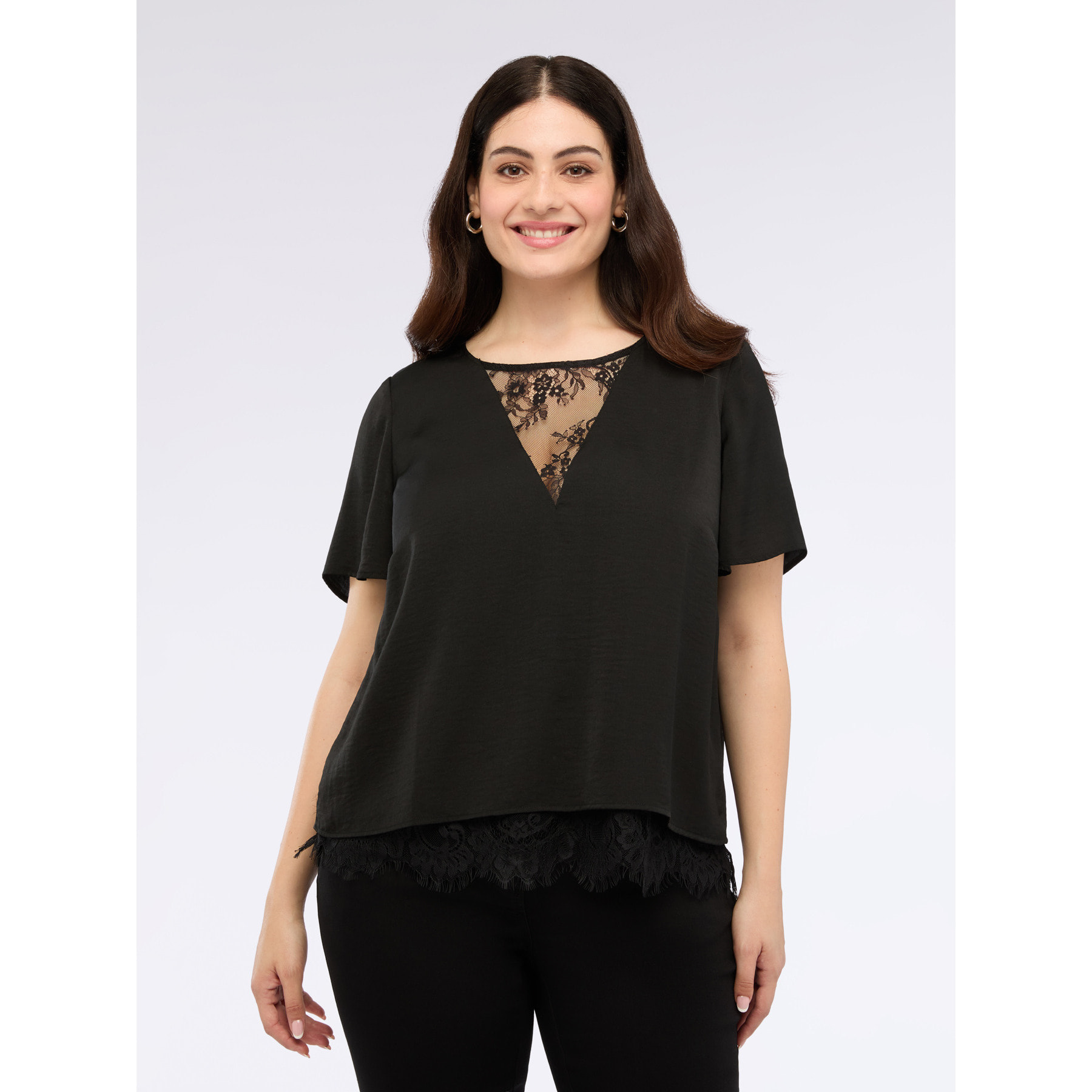 Fiorella Rubino - Blusa de satén con detalles de encaje - Negro