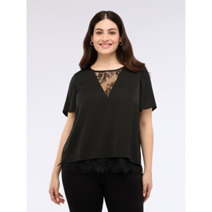 Fiorella Rubino - Blusa de satén con detalles de encaje - Negro